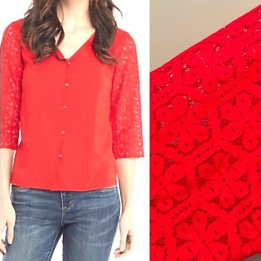 Women's The Limited Red‎ Lace Sleeve Top